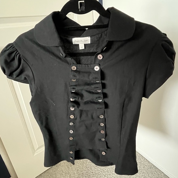 Caspar the Label Poet Puff Sleeve Black Linen Size Medium in Black - Picture 4 of 6